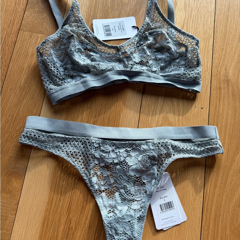 Else Petunia Lace Bralette and Panty Set - Blue Mist